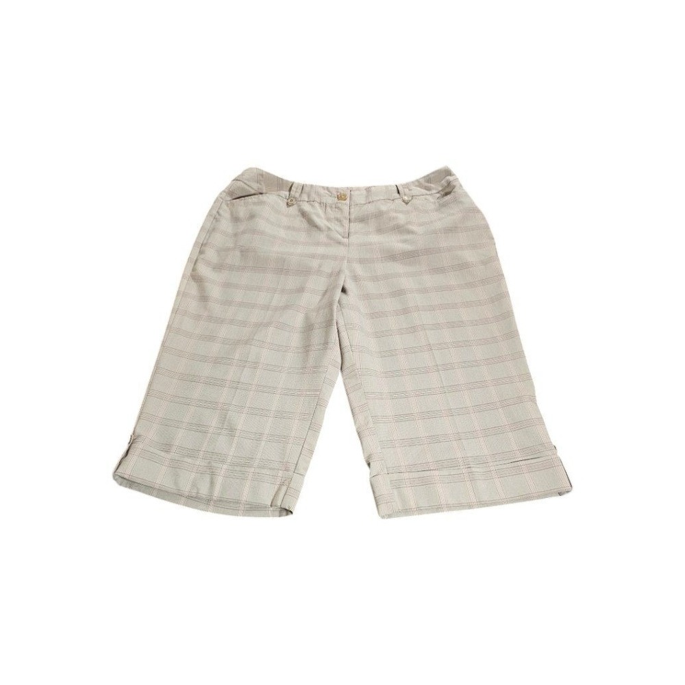 Danielle B Plaid Capri Pants Womens 16 Tan Beige Cuffed Cropped Trousers